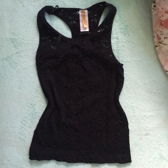 Black Tank Top With Lace Cut-Out Designs - Picture 1 of 4